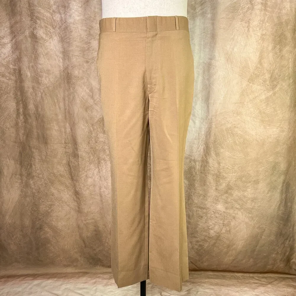 Vintage 70s Wool Pants Slacks Relaxed Khaki Tan Straight Leg Retro Academia